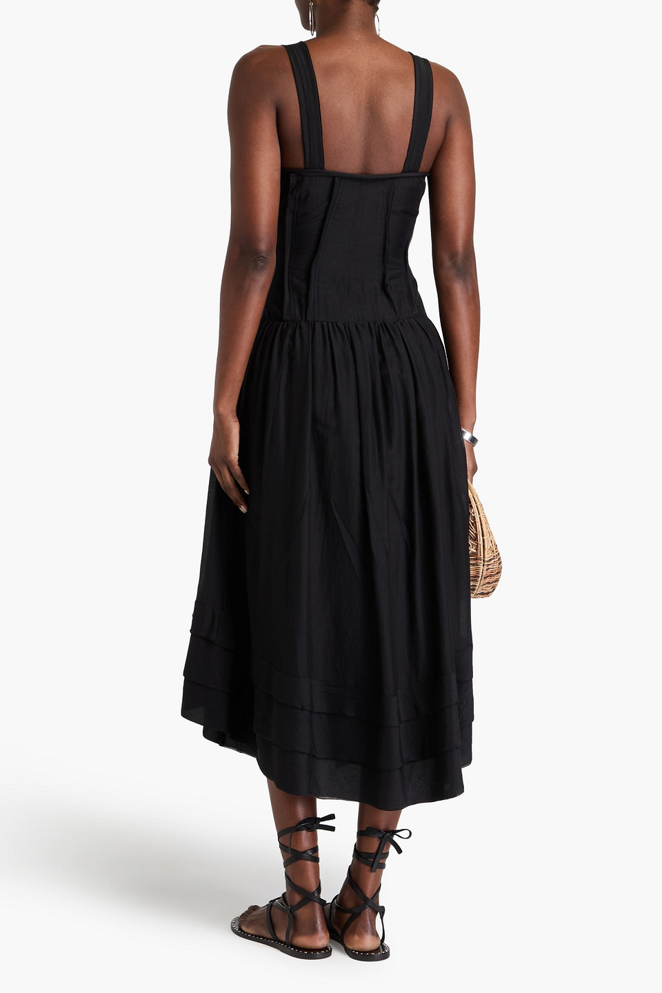 Ulla Johnson Faye Cotton And Silk-blend Voile Midi Dress In Black