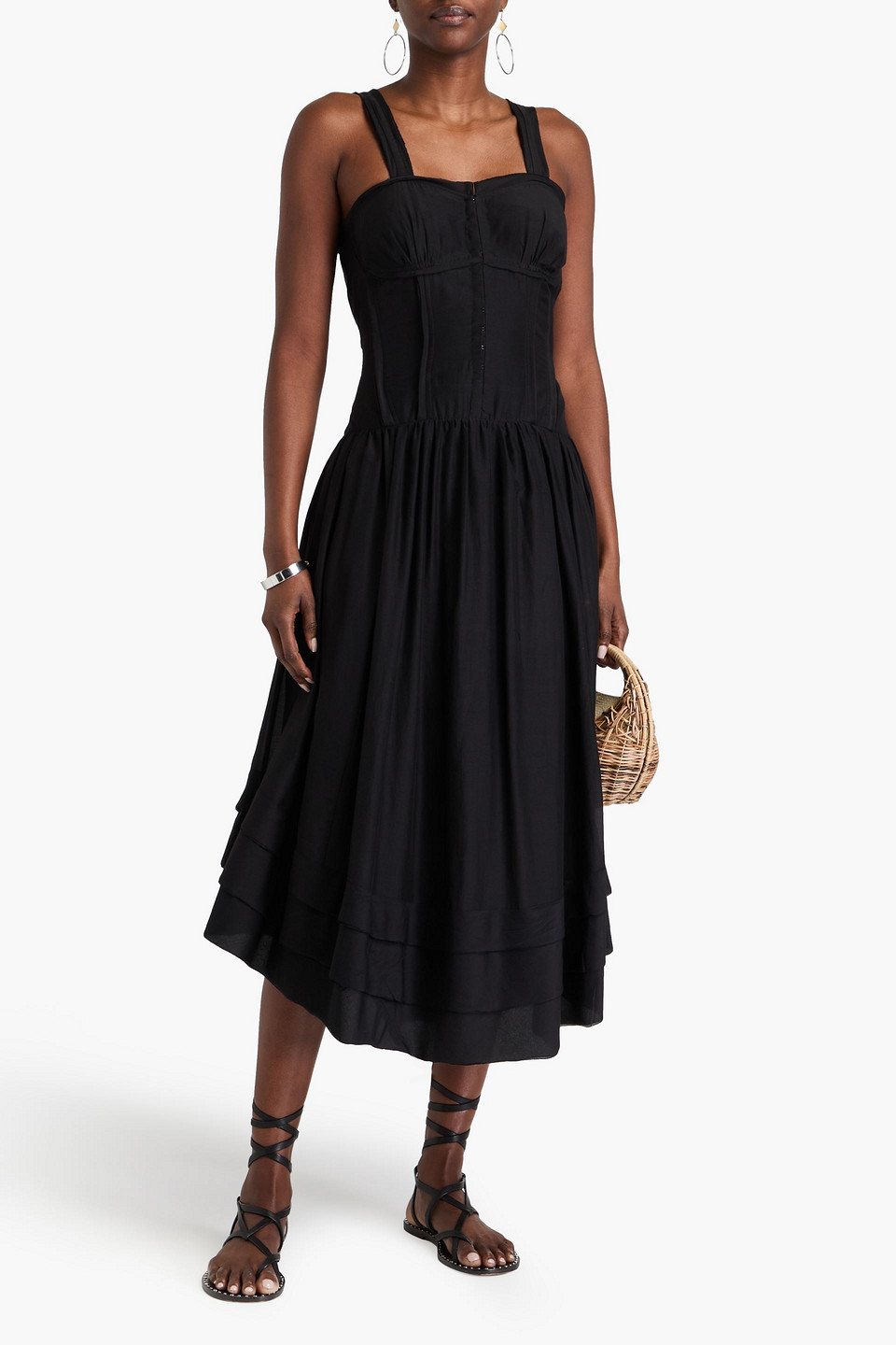 Ulla Johnson Faye Cotton And Silk-blend Voile Midi Dress In Black
