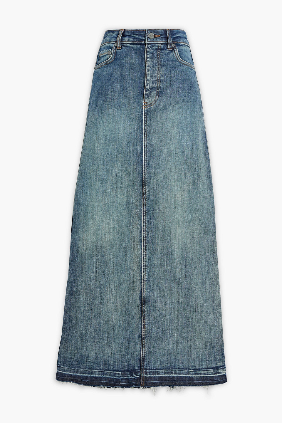 Frayed denim maxi skirt