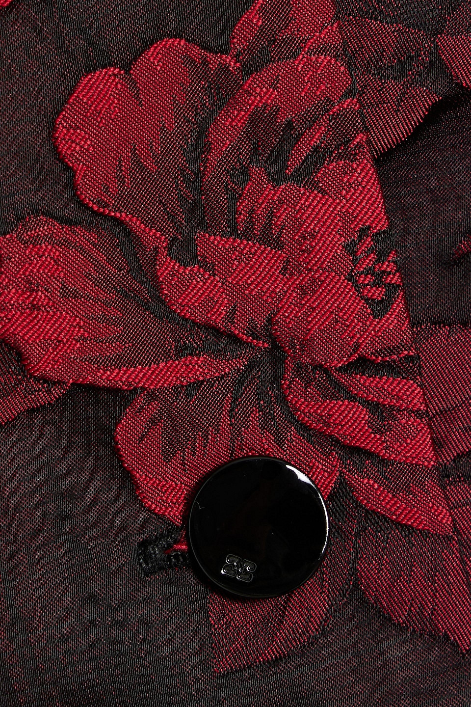 Ganni Botanical-print Short Puff-sleeve Cropped Top In Red