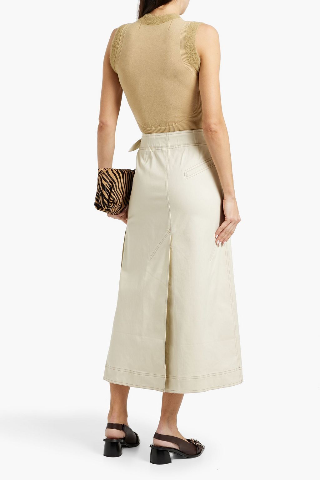 GANNI Cotton-blend midi wrap skirt