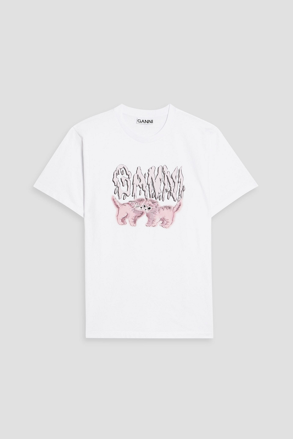 Ganni Printed Cotton T-shirt In White