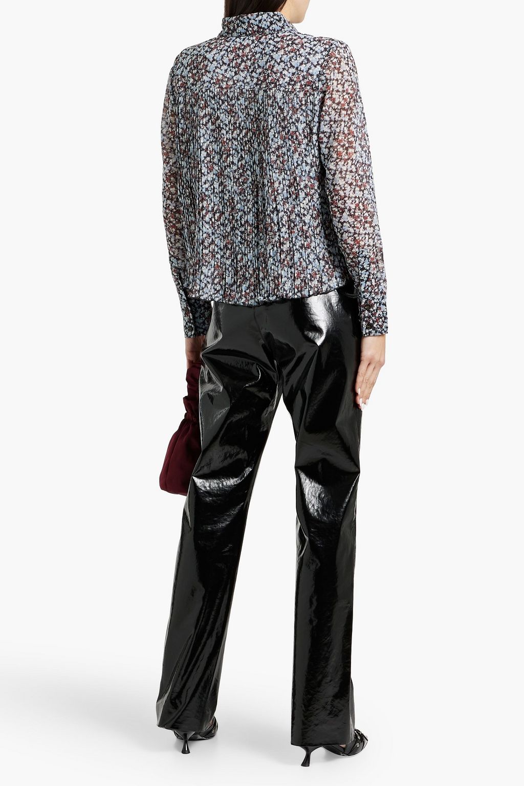 GANNI Pleated printed chiffon shirt