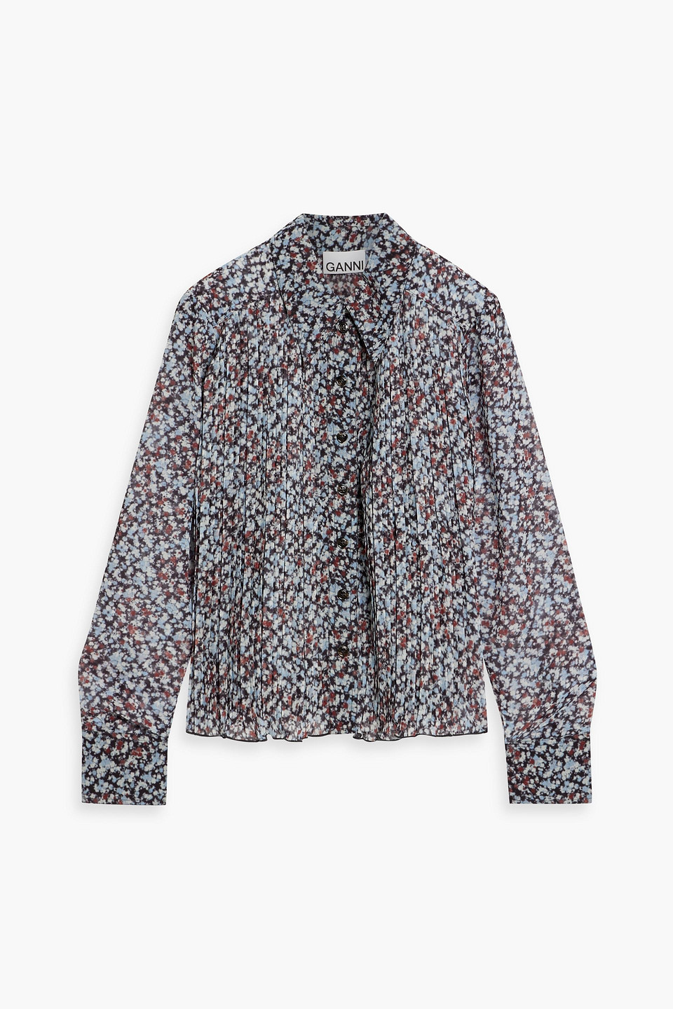 Pleated printed chiffon shirt