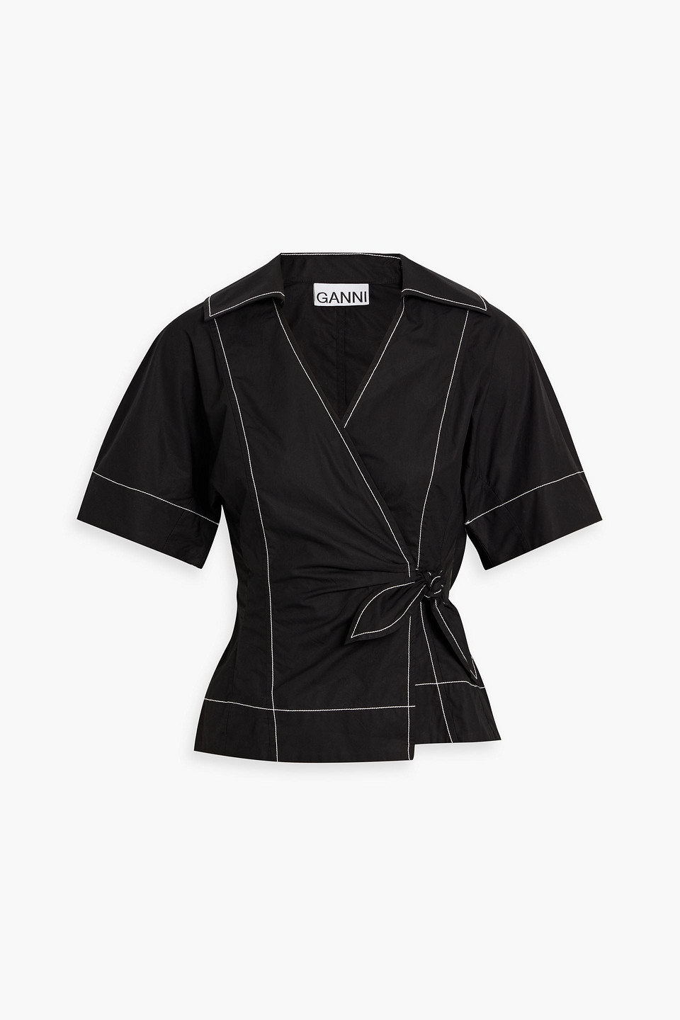 Ganni Black Wrap Blouse In 099 Black