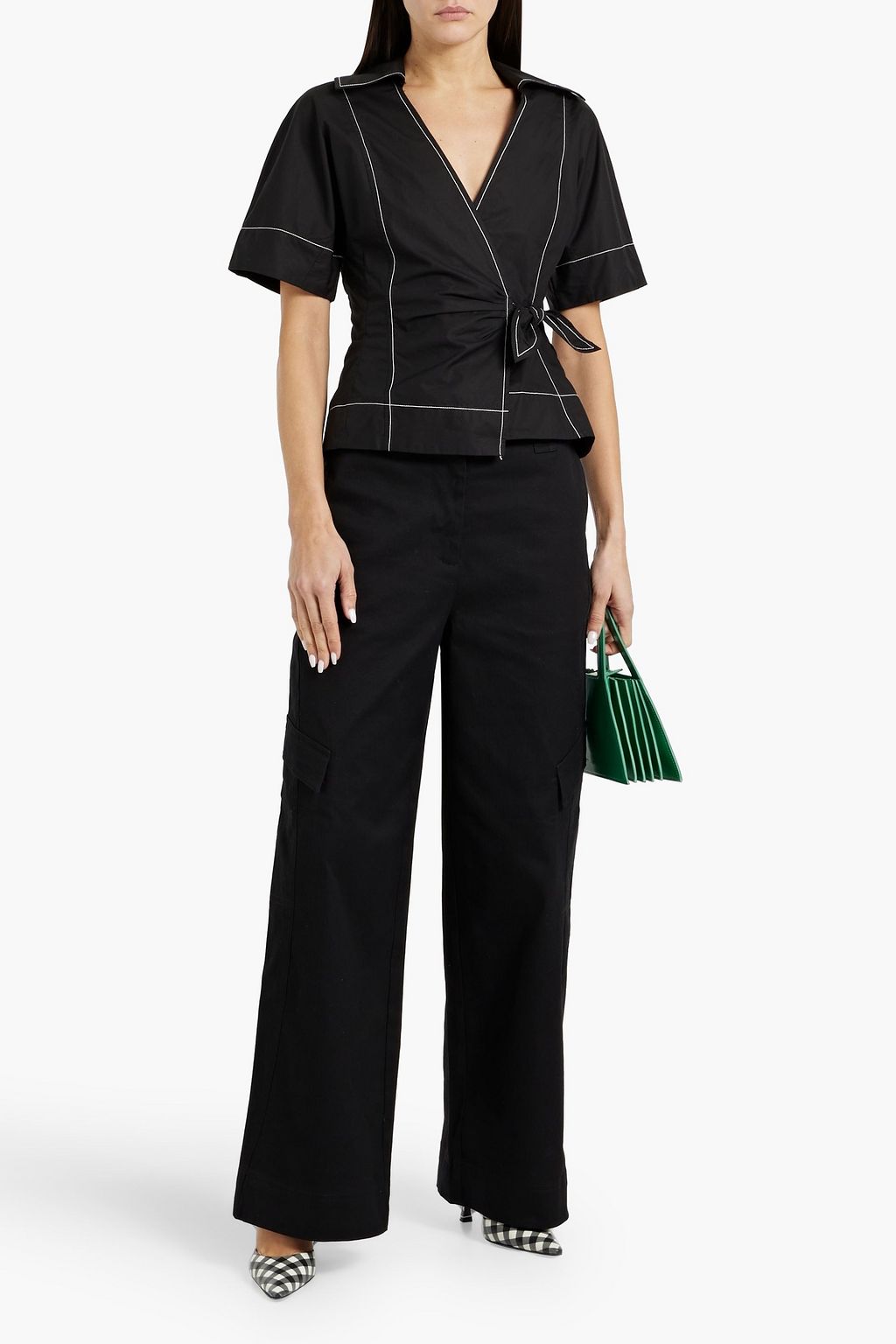 GANNI Cotton-poplin wrap top