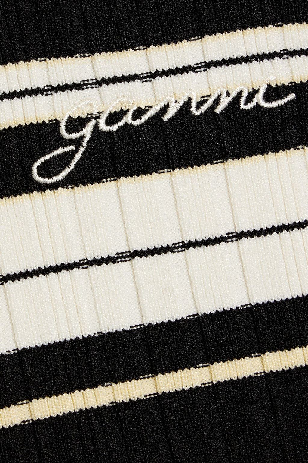 GANNI Striped ribbed-knit halterneck top