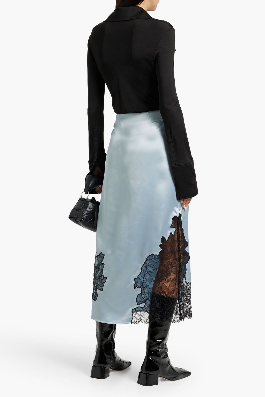 GANNI Corded lace and satin midi skirt