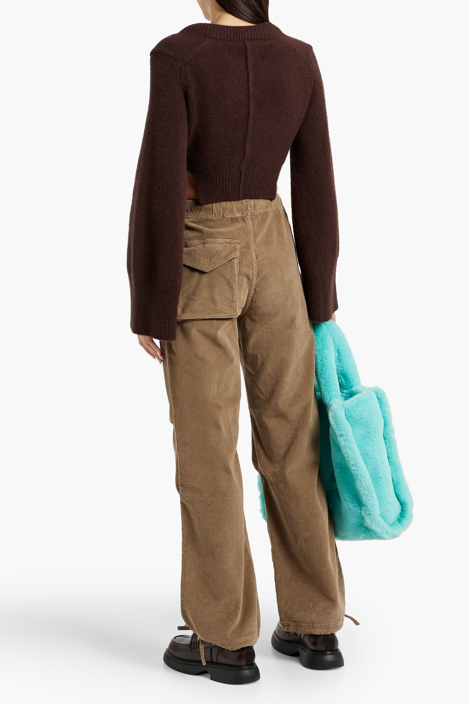 Ganni Cotton-blend Corduroy Straight-leg Pants In Taupe