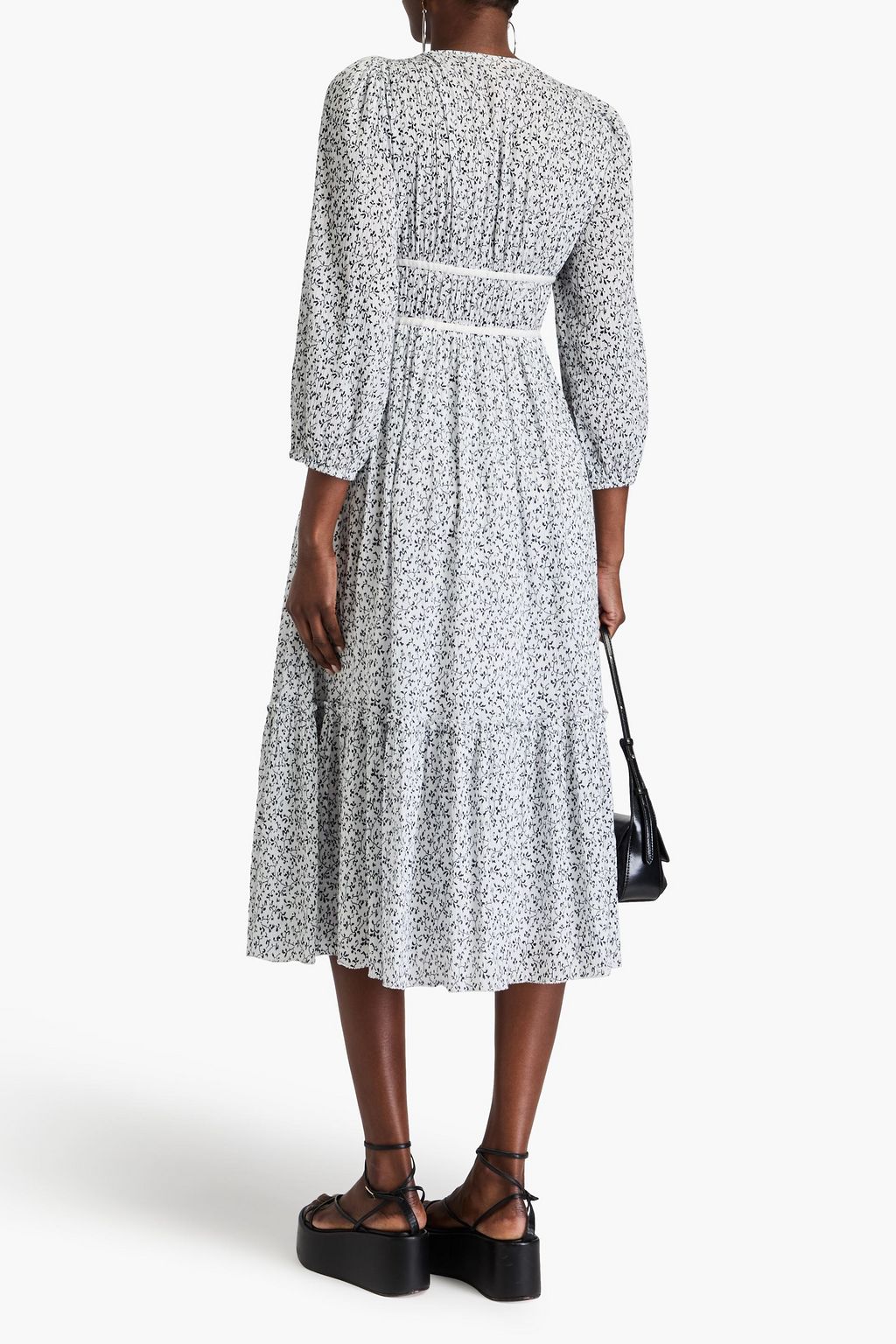ULLA JOHNSON コットンクレポン ミディワンピース フローラルプリント