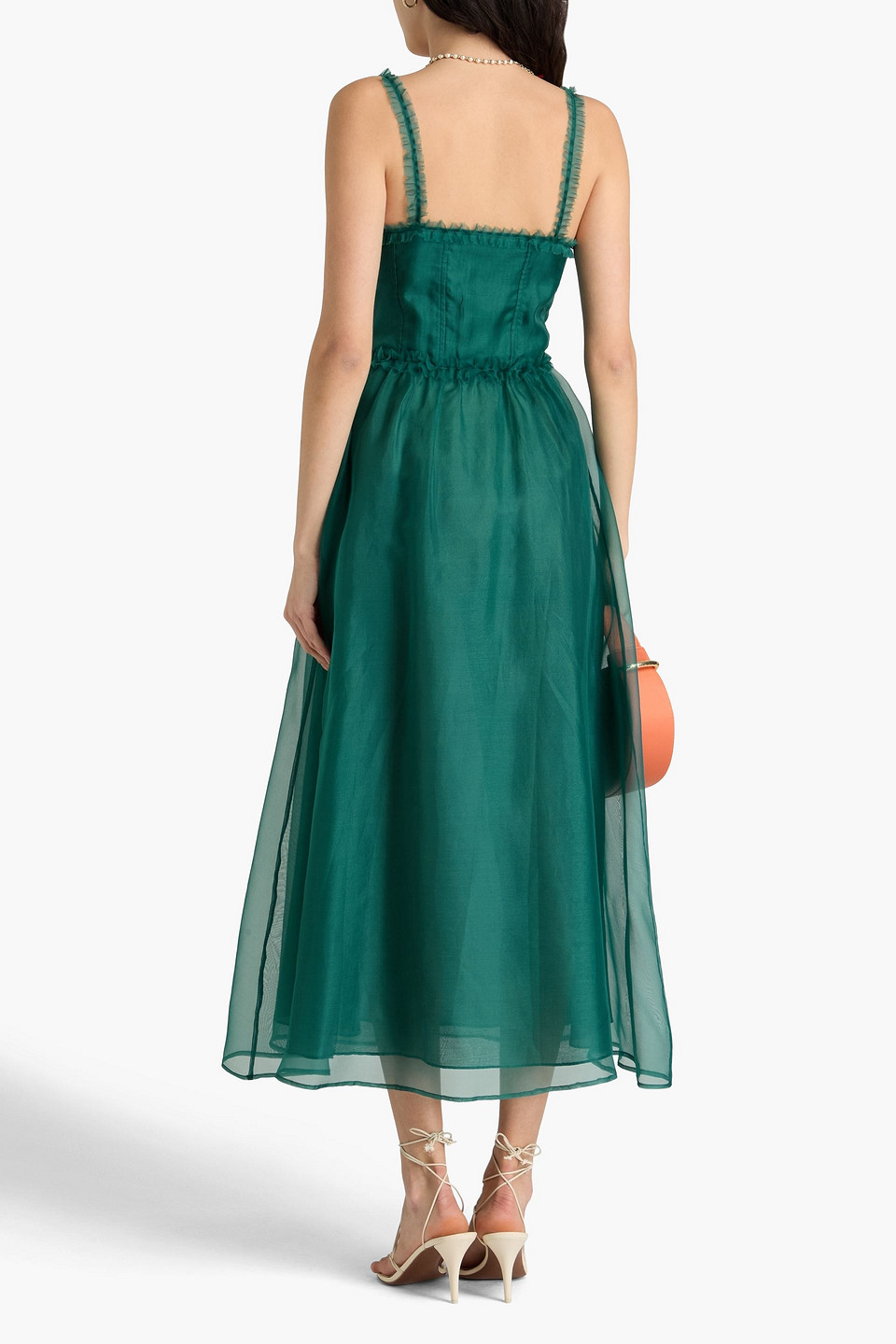 Shop Ulla Johnson Gisele Ruffled Silk-organza Midi Dress In Emerald