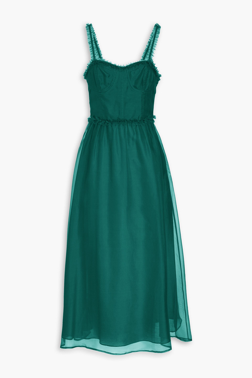 Ulla Johnson Gisele Ruffled Silk-organza Midi Dress In Emerald