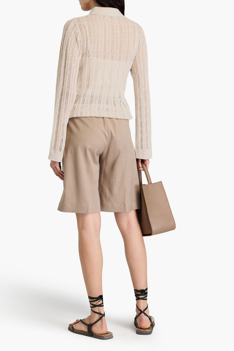 Naadam Pointelle-knit Cotton, Silk And Cashmere-blend Shirt In Beige