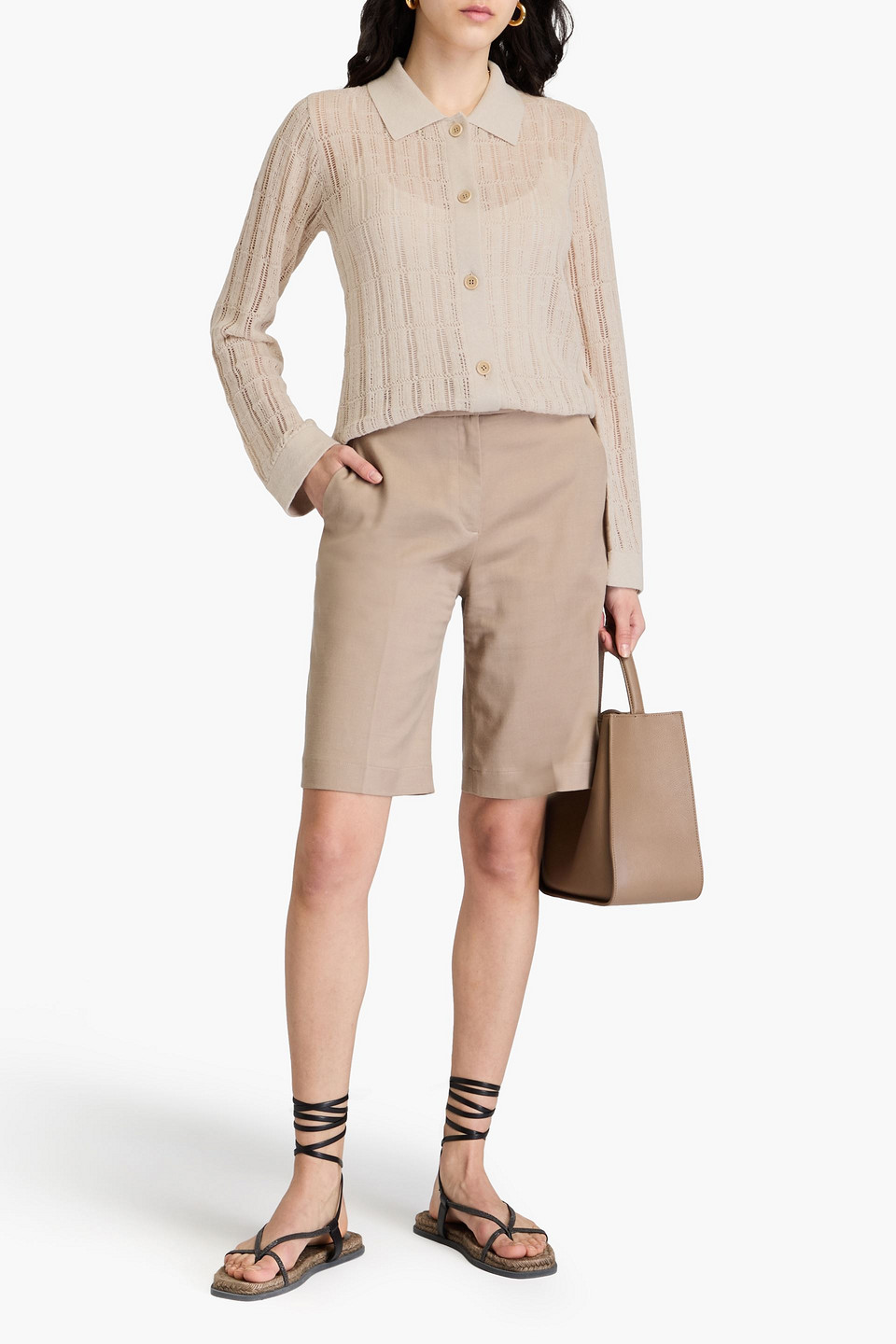 Naadam Pointelle-knit Cotton, Silk And Cashmere-blend Shirt In Beige