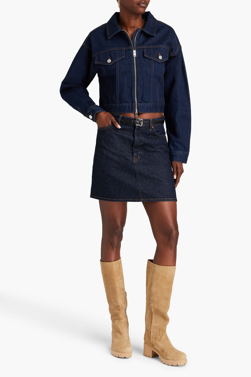  Frame - Cropped Denim Jacket - Blue - S 
