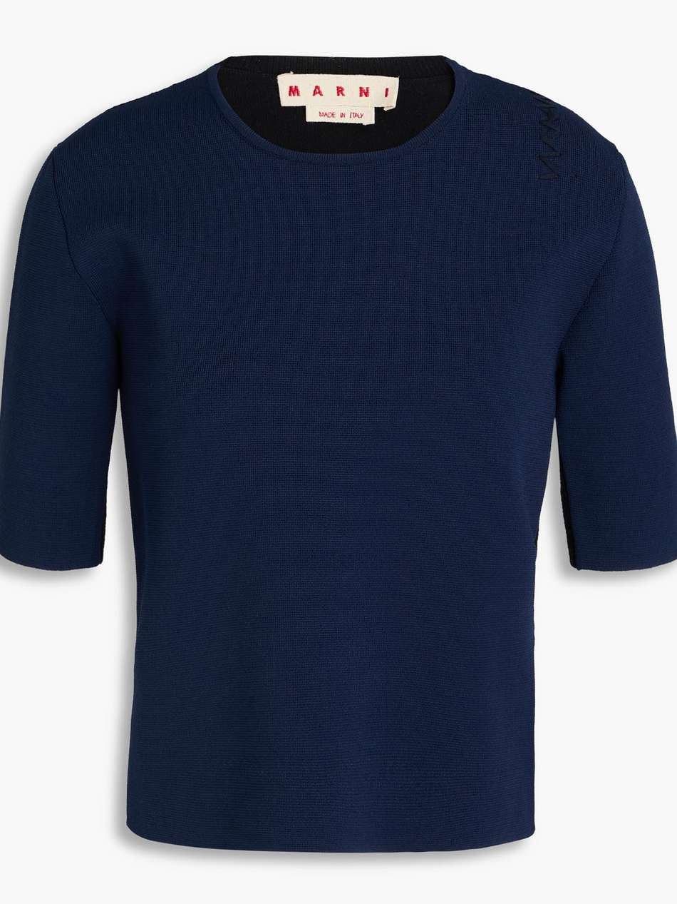 two-tone knit-paneled wool and cashmere-blend top