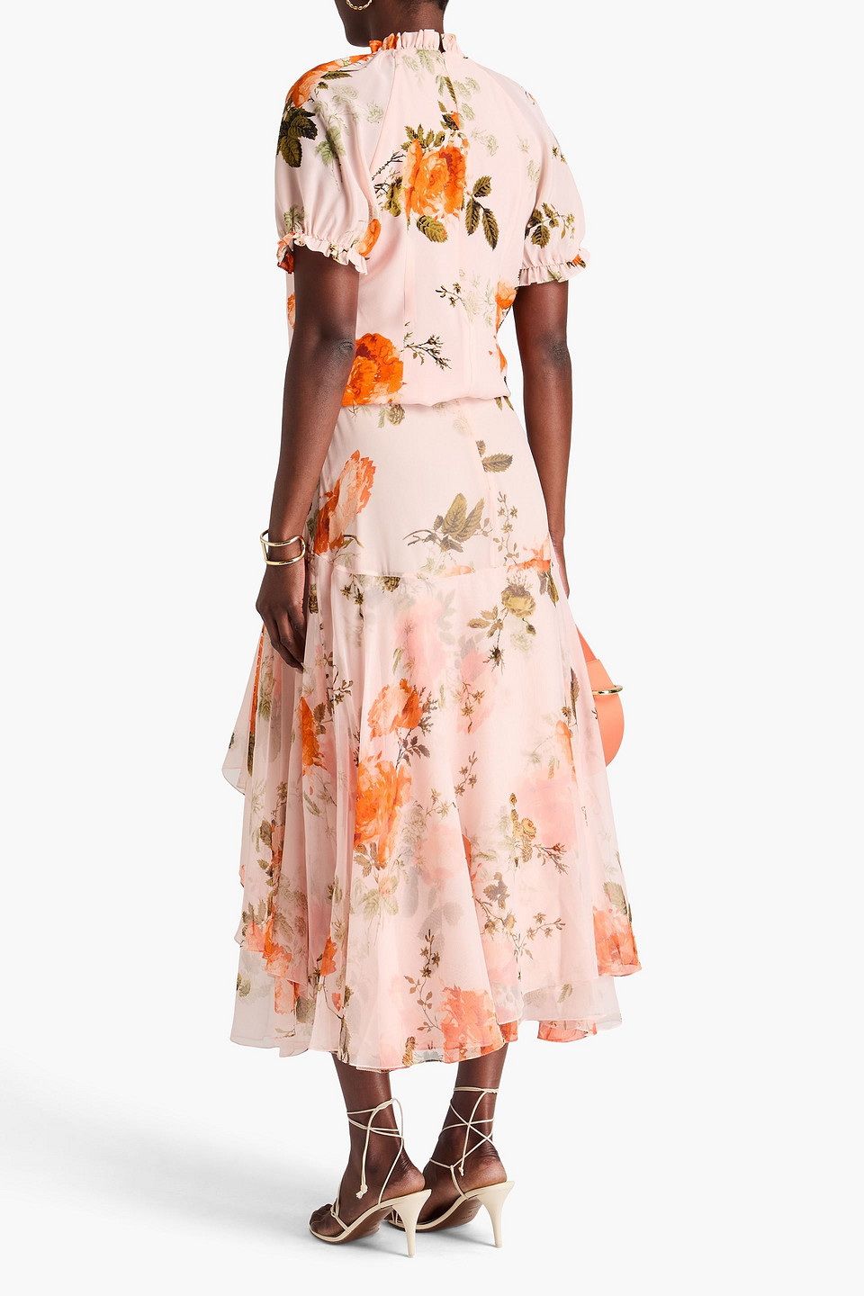 ERDEM RUFFLED FLORAL-PRINT SILK CREPE DE CHINE TOP 