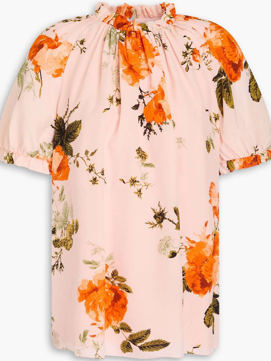 ruffled floral-print silk crepe de chine top