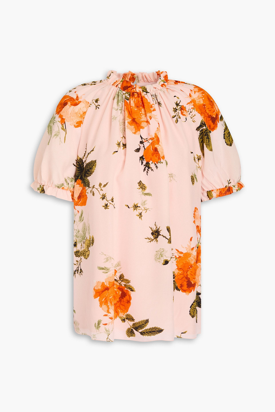 Ruffled floral-print silk crepe de chine top