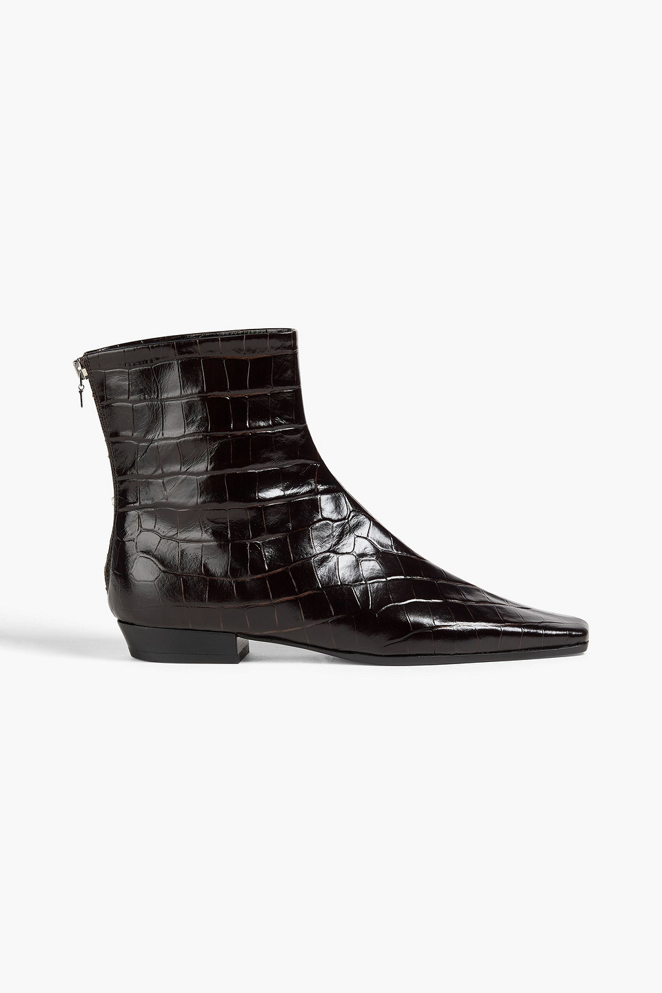 Totême Croc-effect Leather Ankle Boots In Black