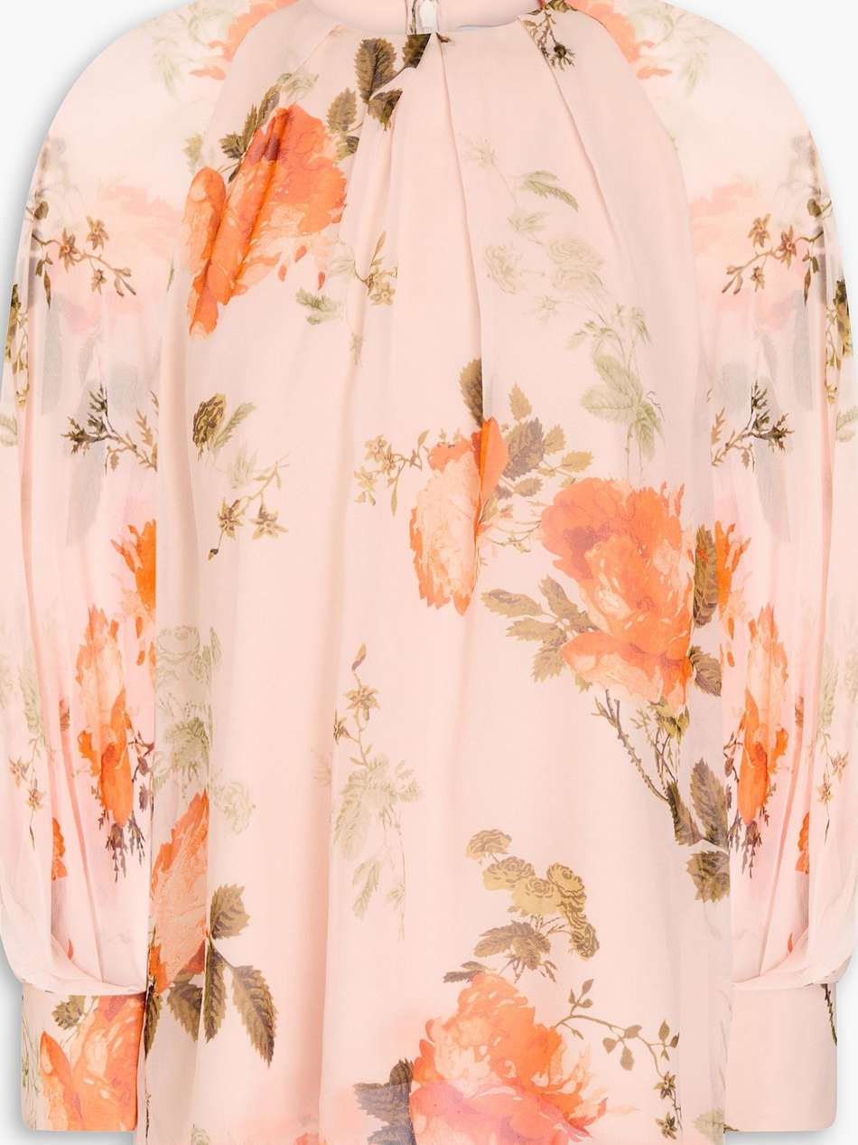 pleated floral-print silk-chiffon blouse