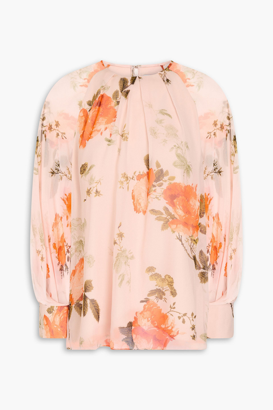 Pleated floral-print silk-chiffon blouse