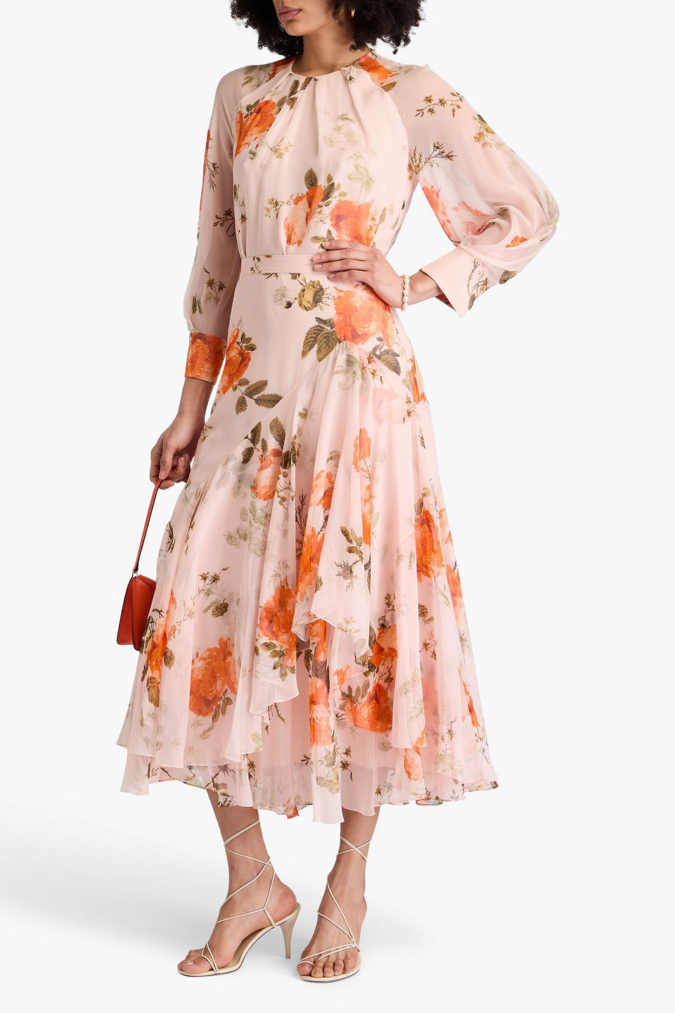 ERDEM PLEATED FLORAL-PRINT SILK-CHIFFON BLOUSE