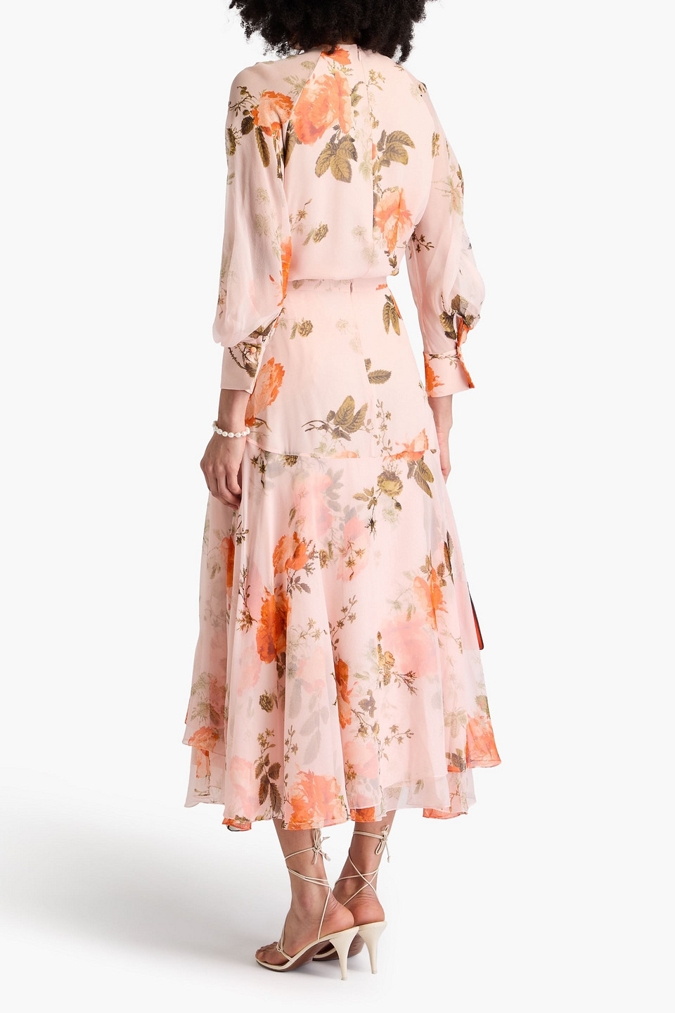 Shop Erdem Floral-print Silk-chiffon Midi Skirt In Pastel Pink