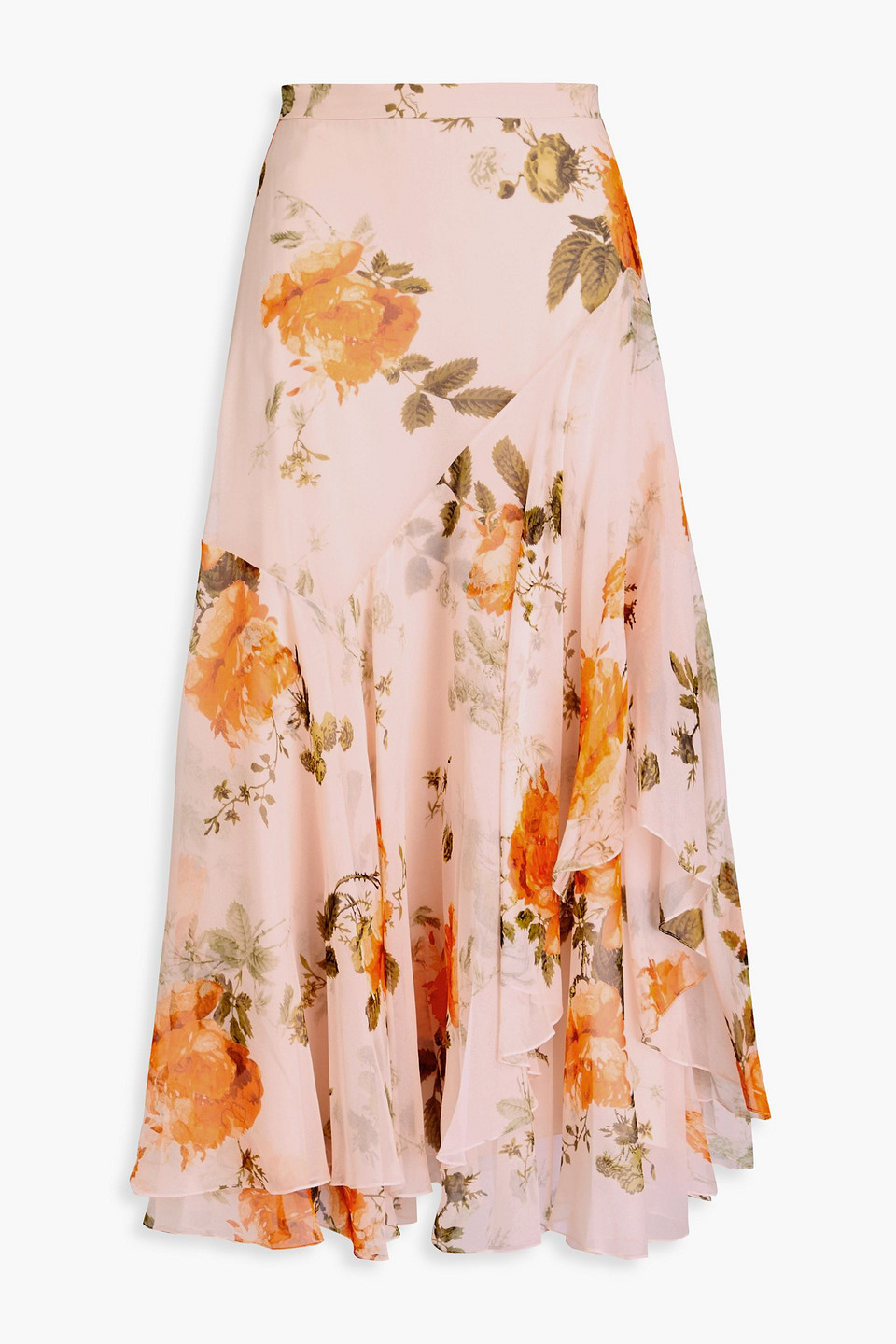 Floral-print silk-chiffon midi skirt