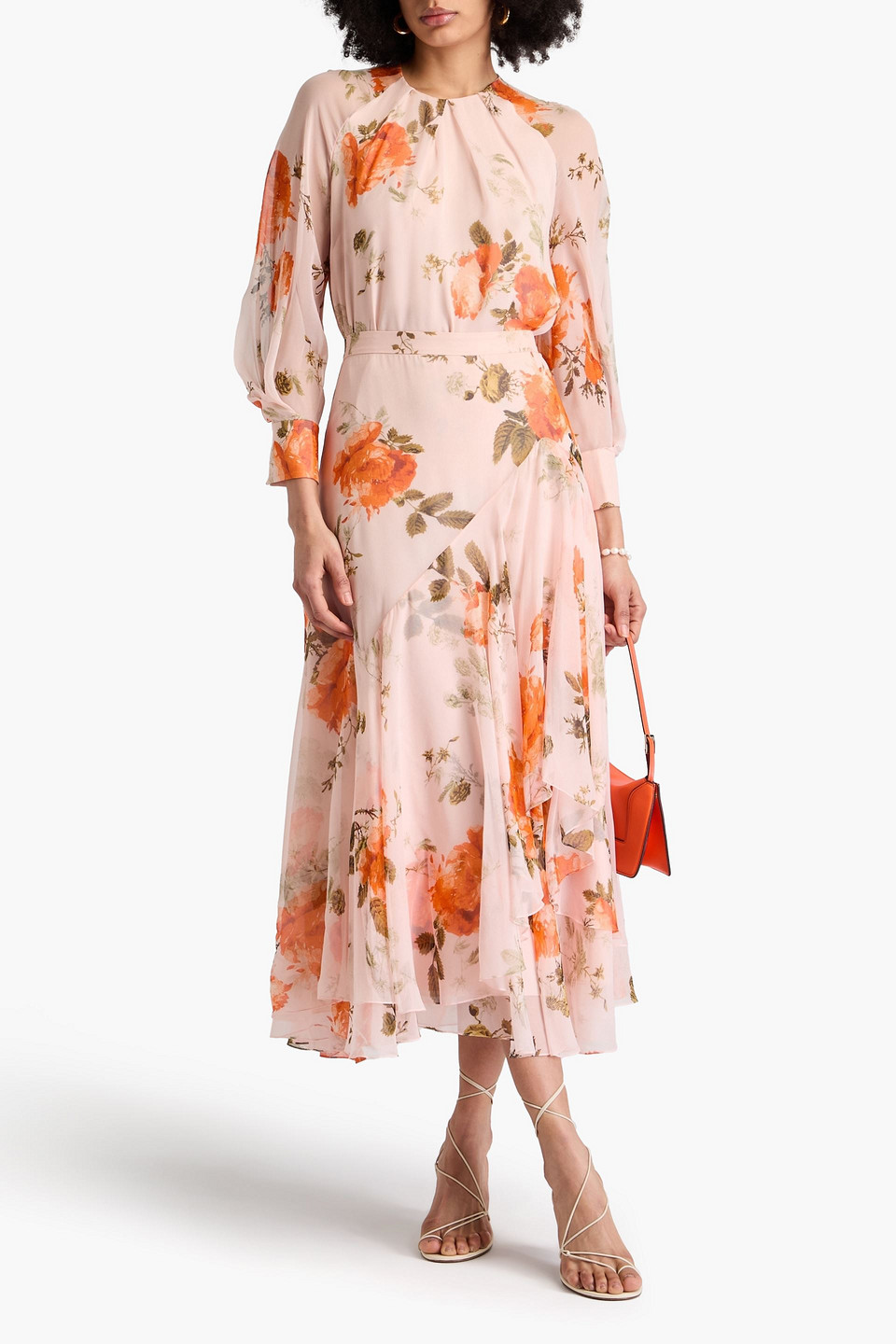 Shop Erdem Floral-print Silk-chiffon Midi Skirt In Pastel Pink