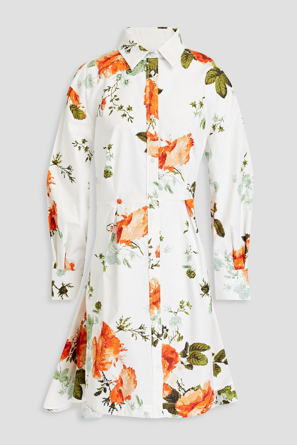 Cavendish pleated floral-print cotton-poplin shirt dress