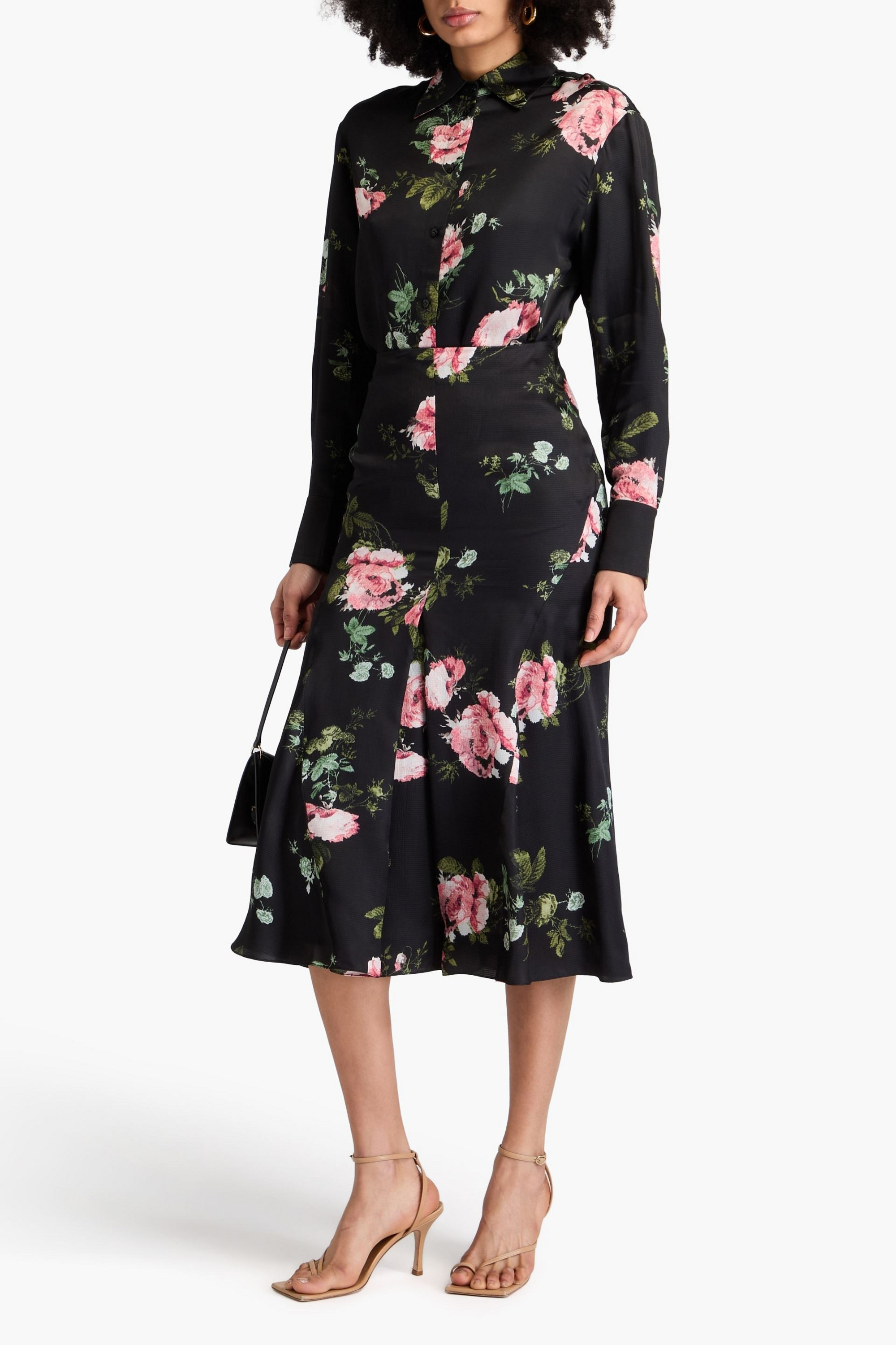 Erdem Cavendish pleated floral-print seersucker midi skirt