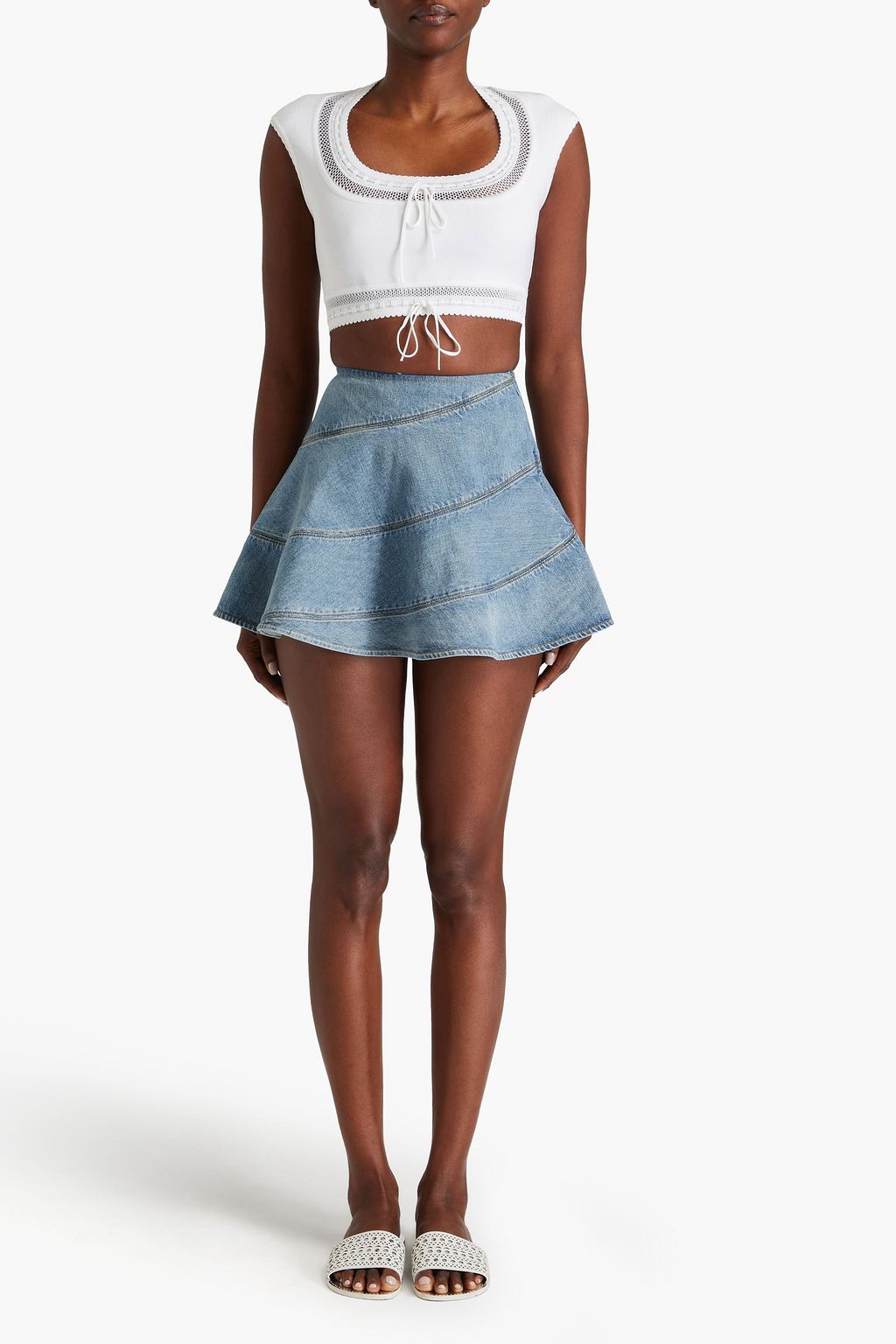 ALAÏA Spiral Skater denim mini skirt