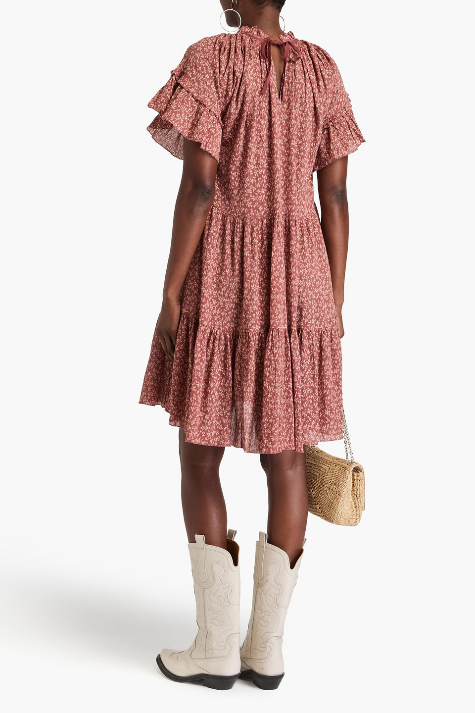 Ulla Johnson Doris Tiered Floral-print Cotton-crepon Mini Dress In Antique Rose