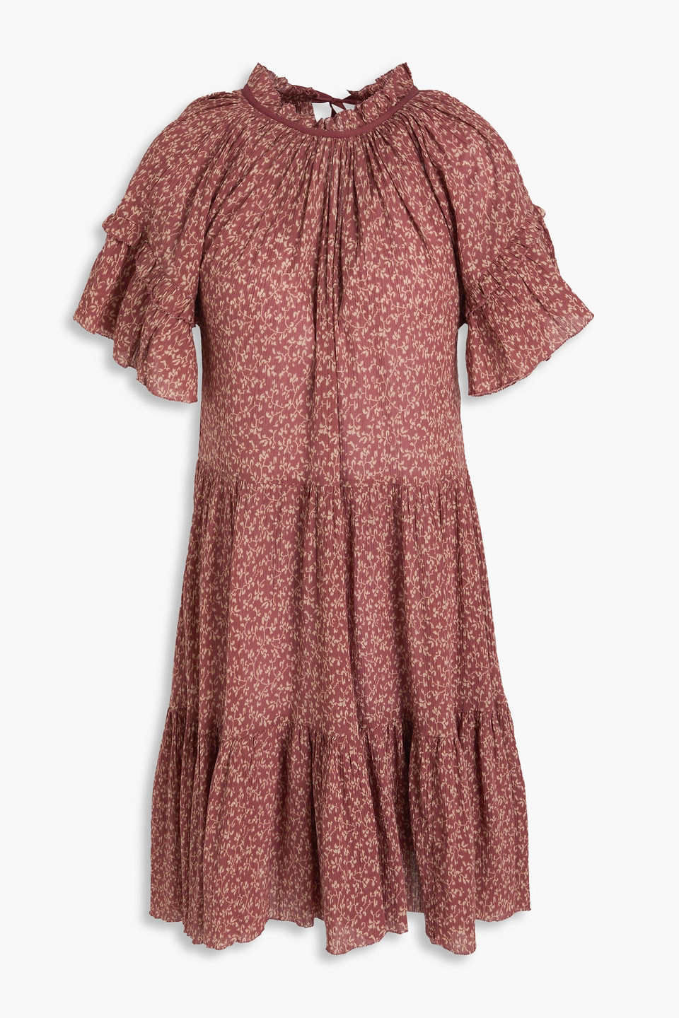 Ulla Johnson Doris Tiered Floral-print Cotton-crepon Mini Dress In Antique Rose