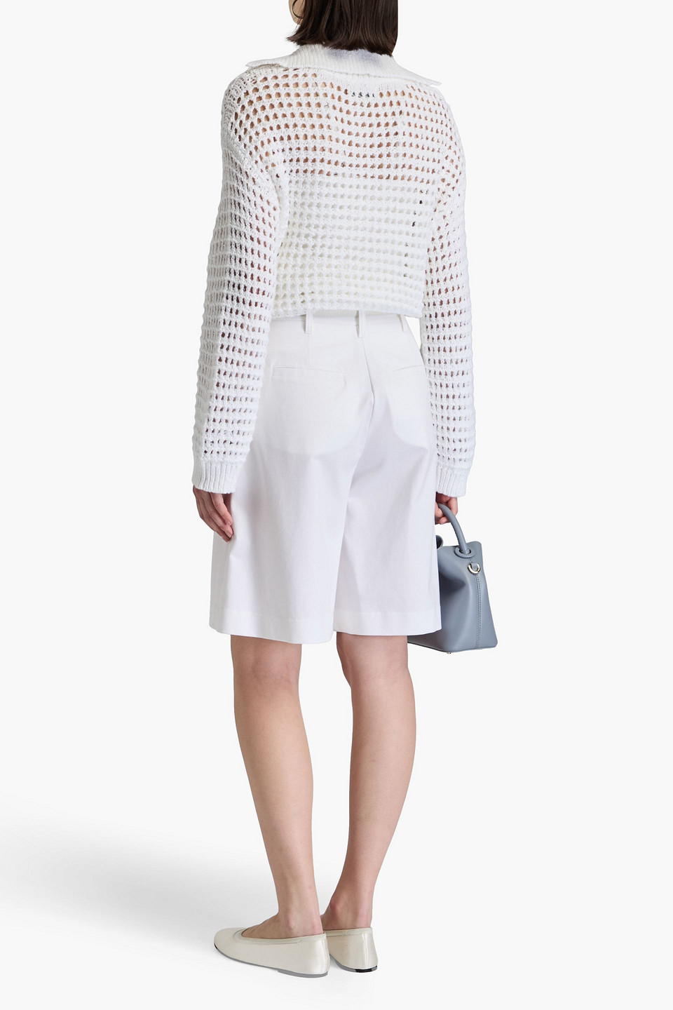 NAADAM POINTELLE-KNIT COTTON POLO SWEATER