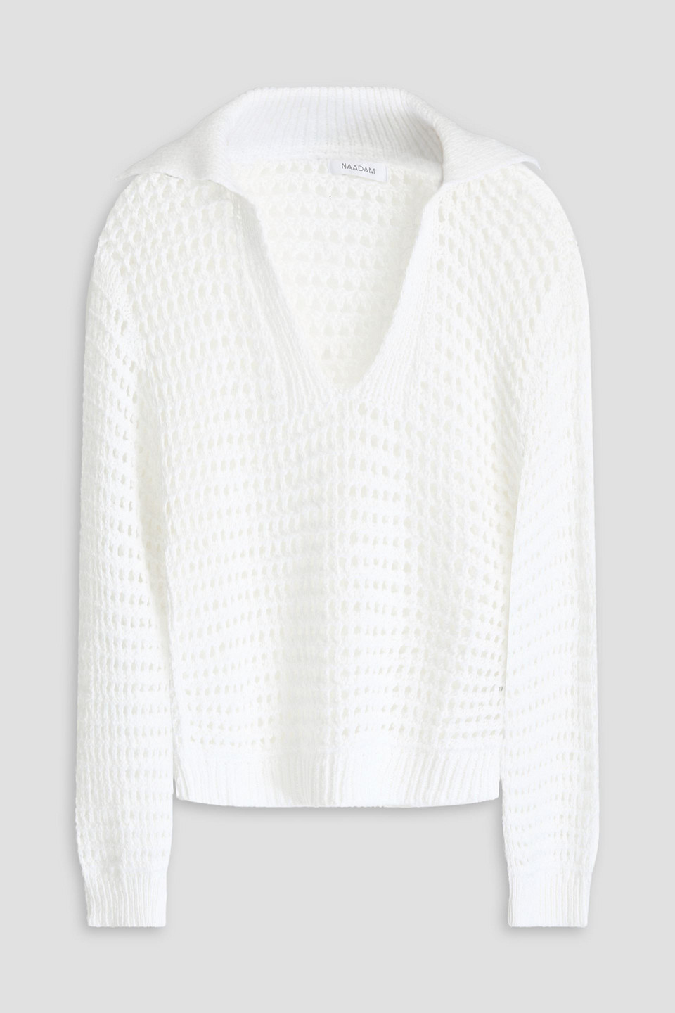 Naadam Pullover Aus Baumwolle In Pointelle-strick Mit Polokragen In Weiss