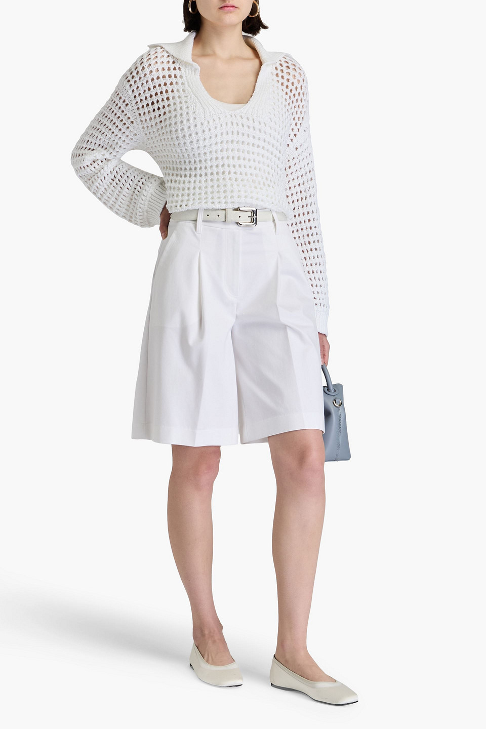 NAADAM POINTELLE-KNIT COTTON POLO SWEATER