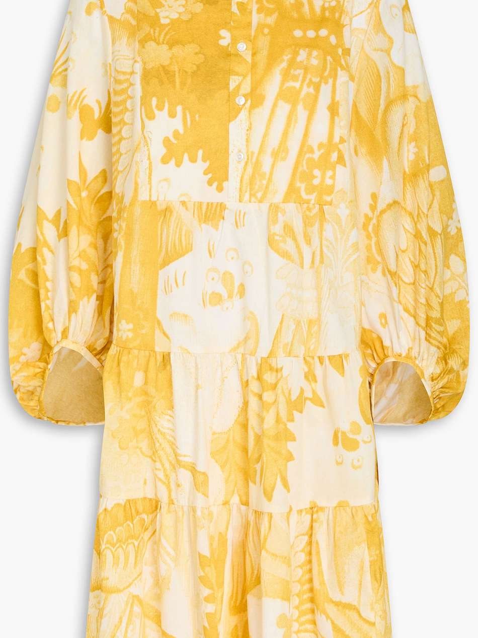 tiered printed cotton-twill mini shirt dress
