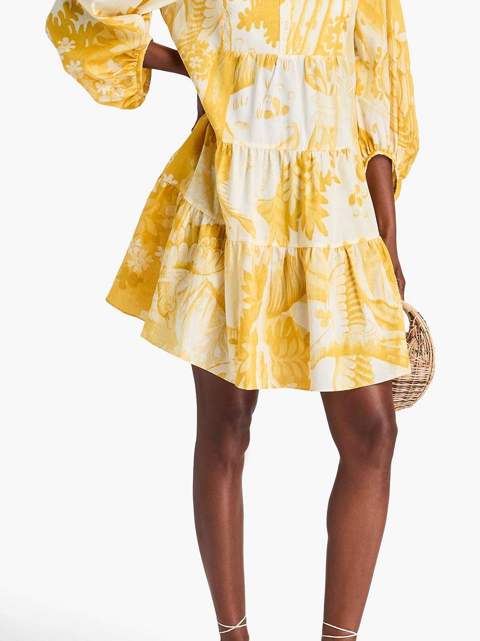 tiered printed cotton-twill mini shirt dress