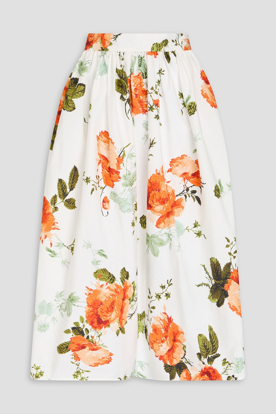 Erdem Floral-print Cotton-poplin Midi Skirt In White