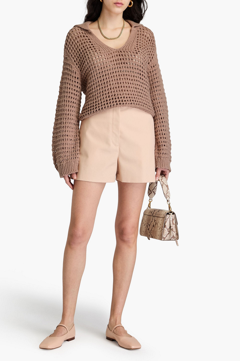 Naadam Pullover Aus Baumwolle In Pointelle-strick Mit Polokragen In Sandfarben