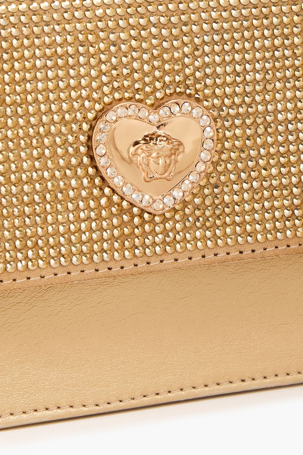 VERSACE Crystal-embellished metallic leather cross-body bag