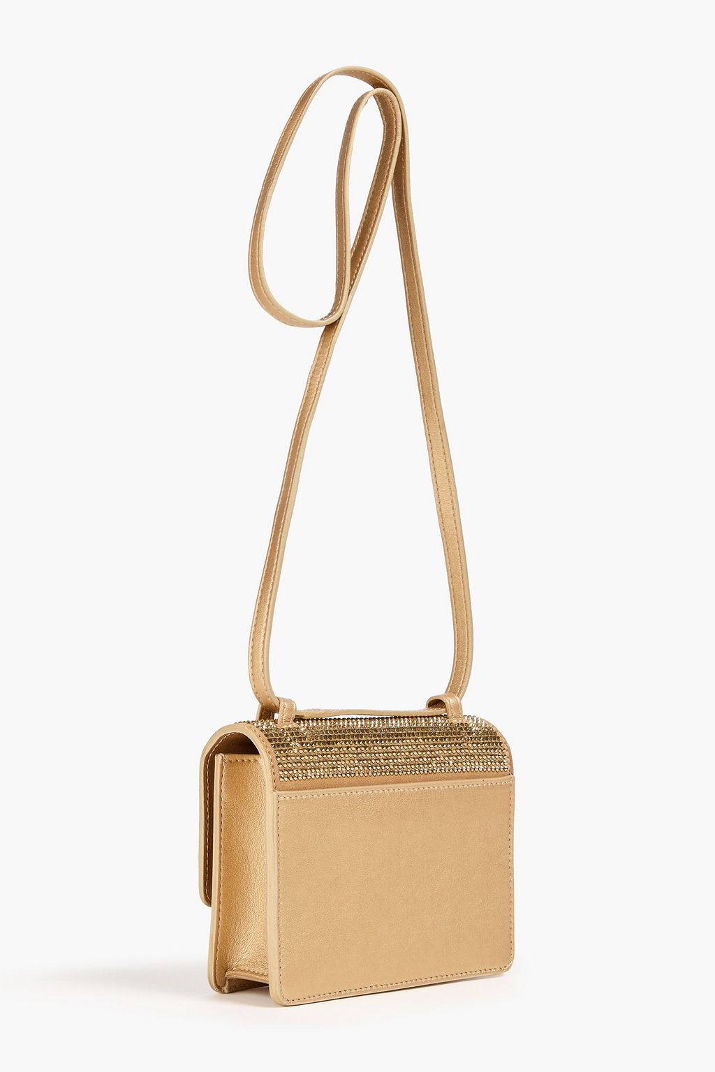 VERSACE Crystal-embellished metallic leather cross-body bag