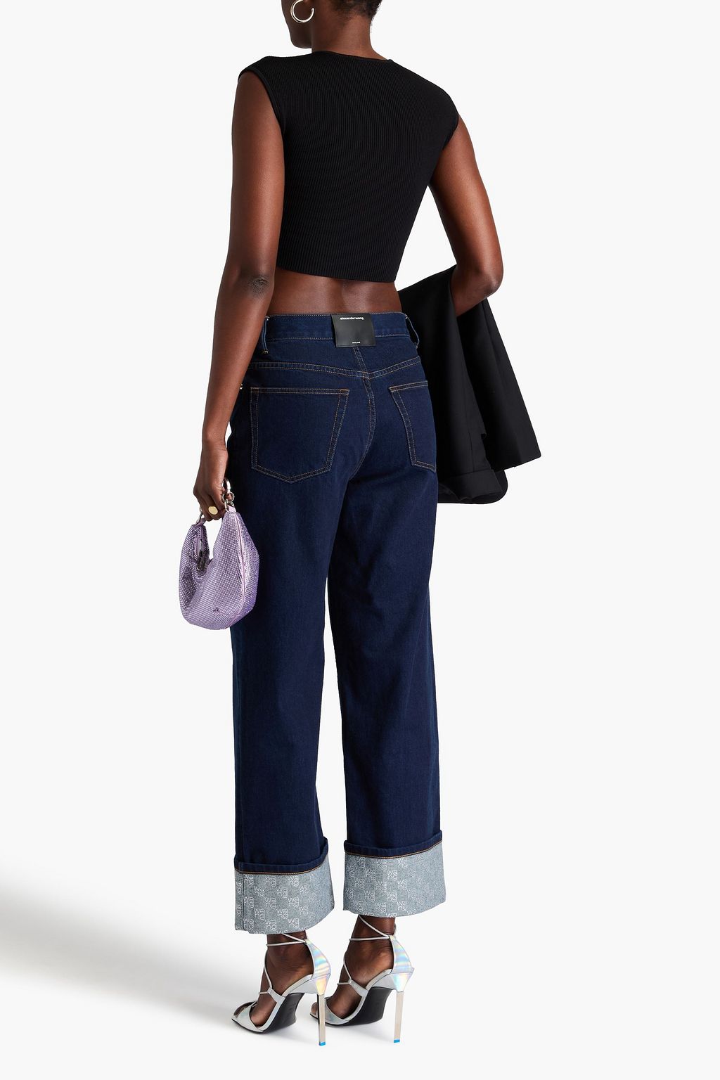 ALEXANDER WANG 크리스털 장식 하이라이즈 스트레이트 레그 진