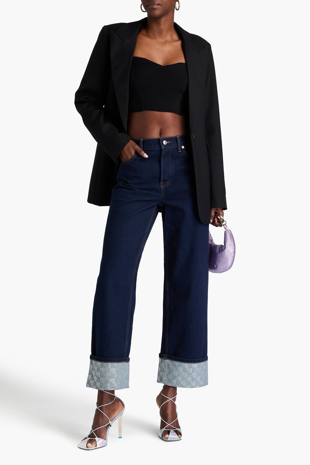 ALEXANDER WANG 크리스털 장식 하이라이즈 스트레이트 레그 진