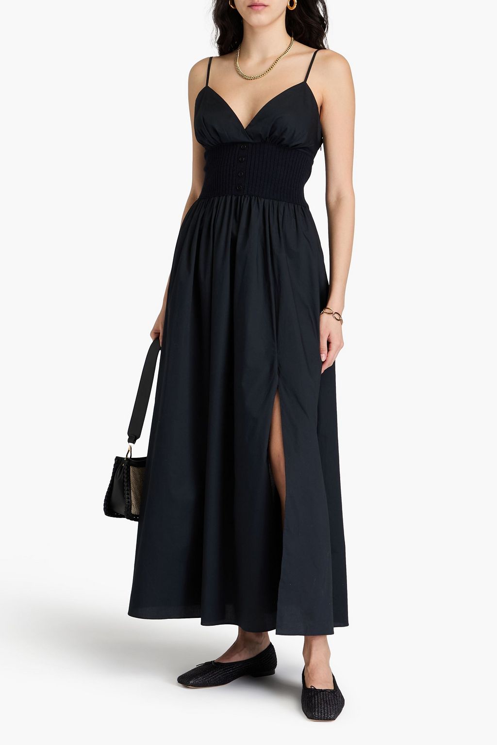 NAADAM Knit-paneled cotton-poplin midi dress