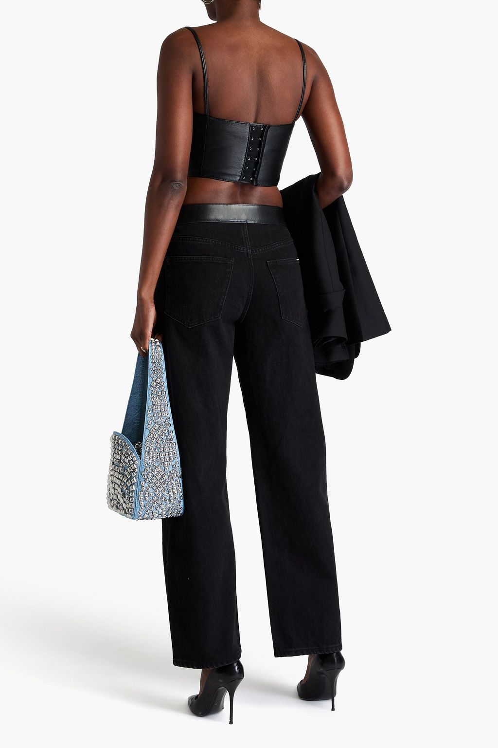 ALEXANDER WANG بنطال جينز بساق أسطوانية وخصر عالٍ مزود بحزام