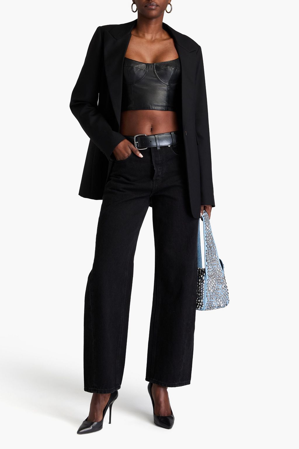 ALEXANDER WANG بنطال جينز بساق أسطوانية وخصر عالٍ مزود بحزام