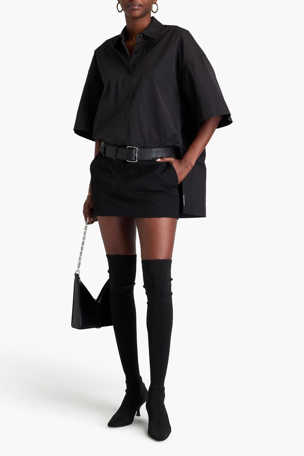 ALEXANDER WANG فستان قصير بأسلوب القميص من البوبلين المصنوع من مزيج من القطن ومزود بحزام